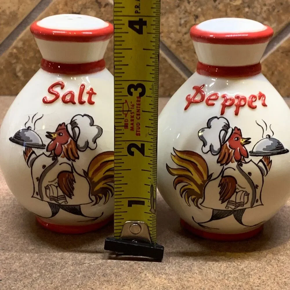 Vintage Ceramic Rooster Chef Salt & Pepper Shakers Farmhouse Kitchen Cottage